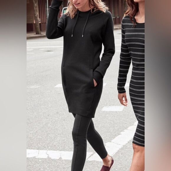 ATHLETA LONG SLEEVE HAYES HOODIE DRESS THUMBHOLES BLACK M - Picture 1 of 10